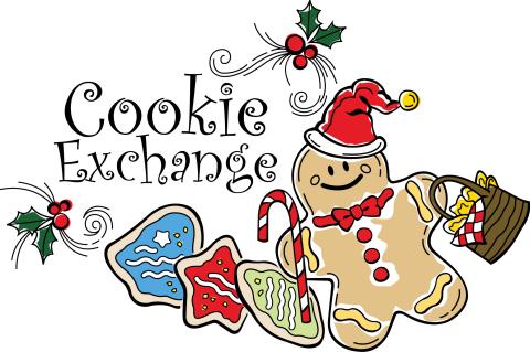 "Cookie Exchange" with a gingerbread man and other cookies.