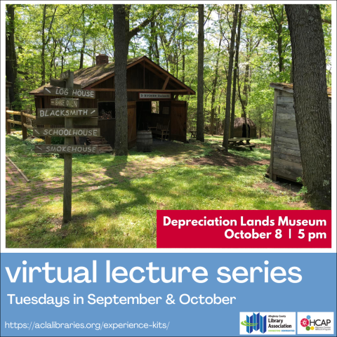 An image of a log cabin with several directional signs next to it.