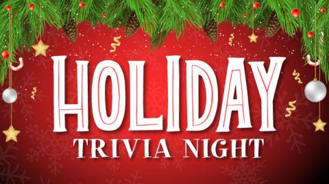 A logo for Holiday Trivia Night.