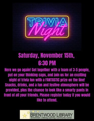 A flyer advertising Trivia Night at Brentwood Library.