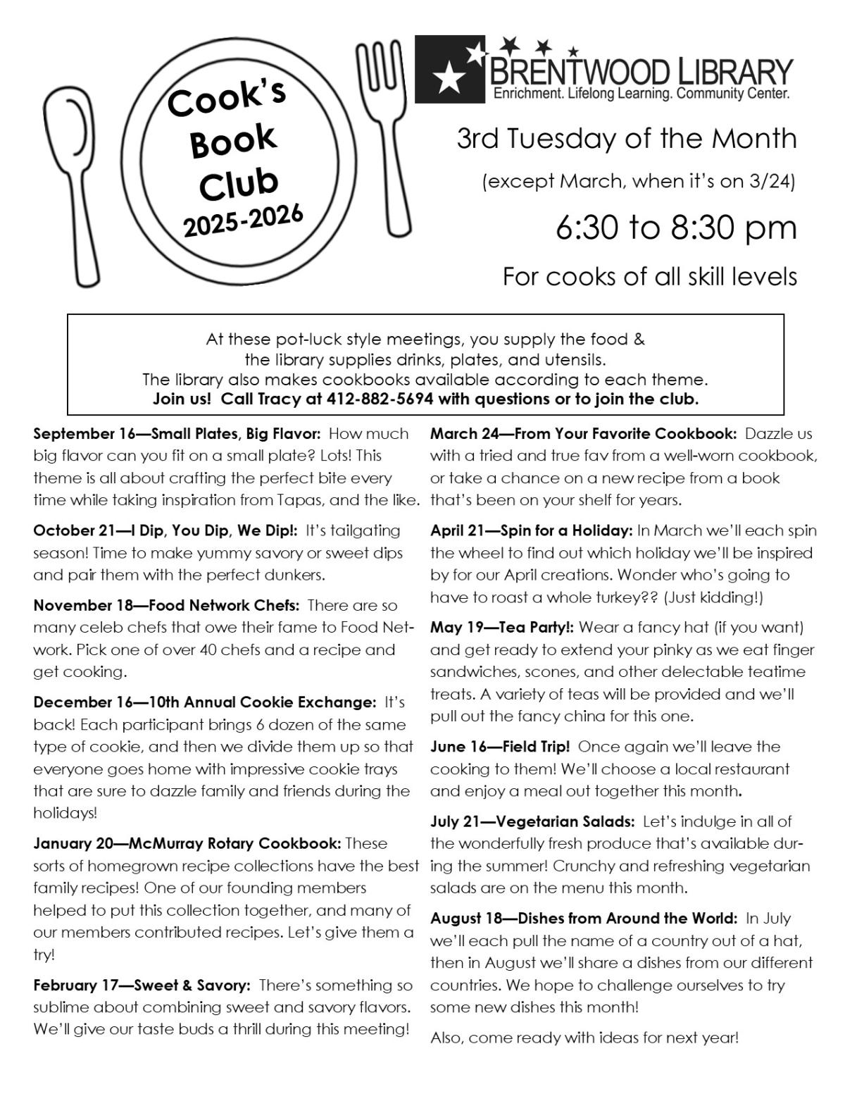 Cooks Book Club Schedule